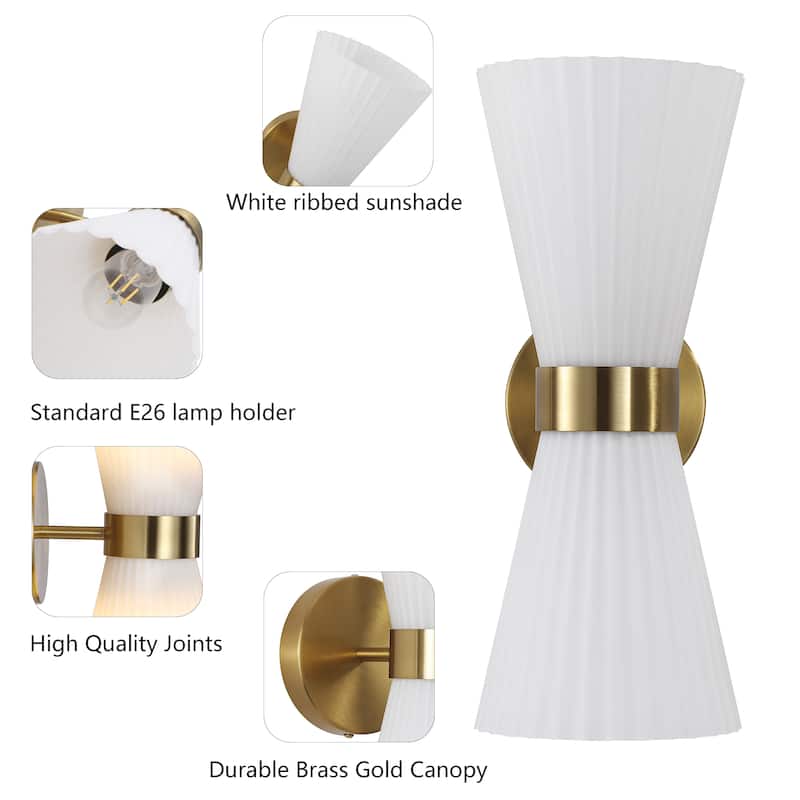 2-Light Modern Brushed Brass & Frosted Glass Wall Sconce (Set of 2) - N/A