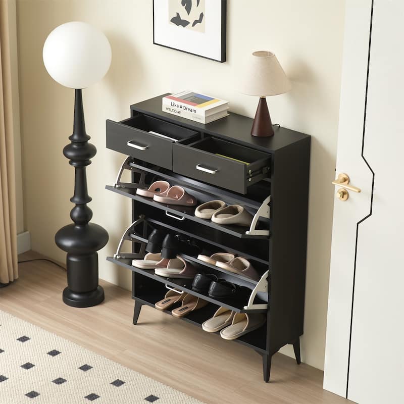 FreeStanding Shoe Cabinet with 2 Flip Drawers and Handles for Entryway
