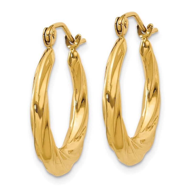 Curata 14k Yellow Gold Polished Twisted Hoop Earrings - 13x19.5mm Wide 3mm Thick