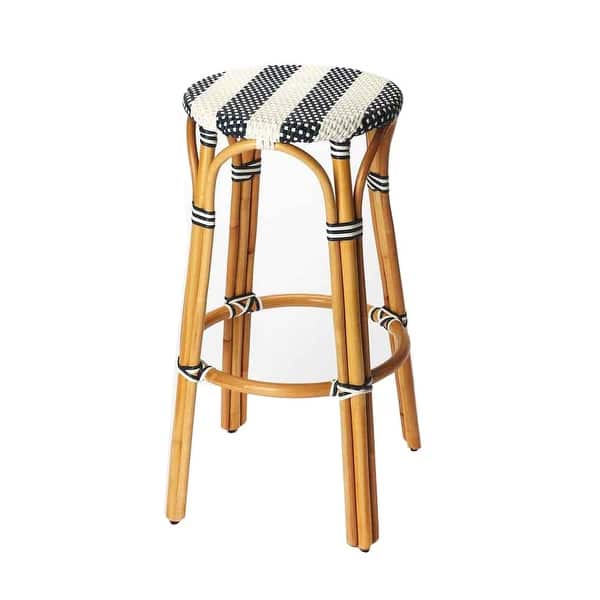Offex Tobias Blue And White Rattan Round Bar Stool Overstock 22582950 Hayden round bar stools black.