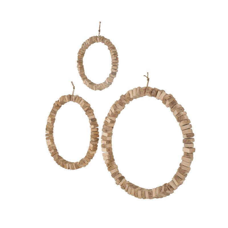 Brown Wood Beaded Abstract Home Wall Decor with Hanging Rope (Set of 3)
