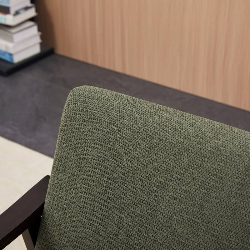 Medieval-inspired modern armchair with high back upholstered chair, solid wood legs