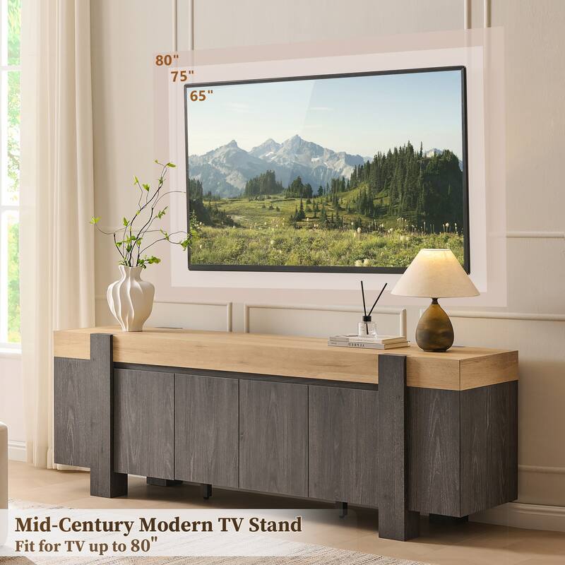 Modern Farmhouse TV Stand, Wood Entertainment Center for Living Room