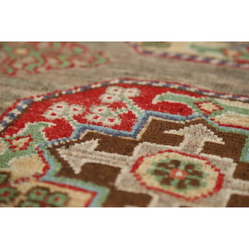 Hand Knotted Oriental 100% Wool Carpet Traditional Geometric Brown Kazak Area Rug - 6' 5'' X 4' 10''