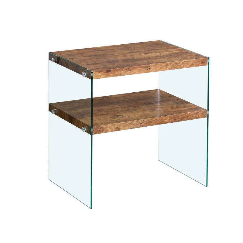 Space-Saving MDF Accent Table - Walnut Veneer & Tempered Glass Top‌