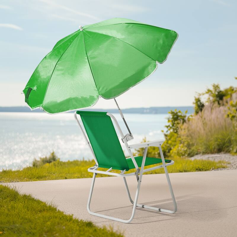 Folding Beach Chair with Umbrella for Adults, Lightweight Porable Camping Chair - 21.7 x 20.5 x 28.7 in (55 x 52 x 73 cm)