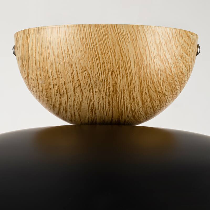 14.5 in. 1-Light Black/White Finish Wood Gold Leaf Dome Semi-Flush Mount Light with Opal Glass Globe