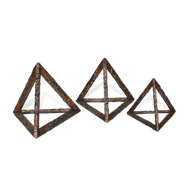 Cyrus Bronze Metal Pyramid Sculptures, Set of 3 - Multiple