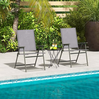 Set of 2 Patio Folding Chairs Outdoor Portable Metal Lawn Chairs