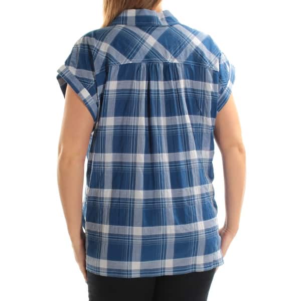 Profesor Matar Mamá Shop TOMMY HILFIGER $69 Womens New 1495 Blue Short Sleeve Button Up Top 0X  Plus B+B - Free Shipping On Orders Over $45 - Overstock - 22422240