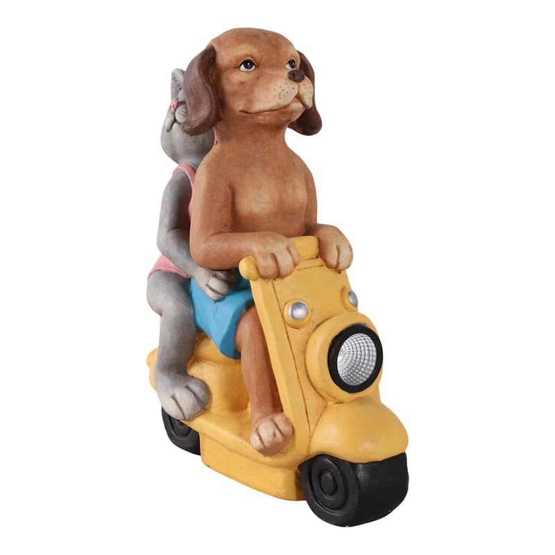 Polyresin Garden Statuary Dog and Cat on Scooter - 17" Yellow