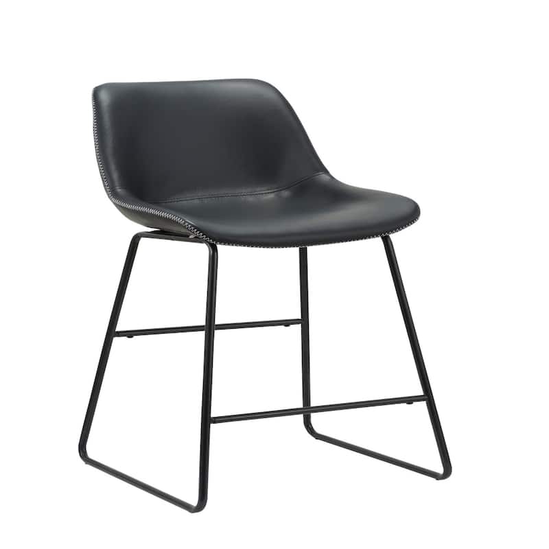 Set of Two Black Faux Leather Bar Chairs with Low Back and Metal Frame - 20” x 21” x 38”