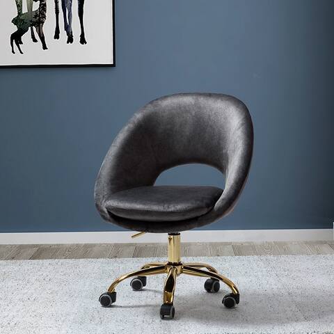 Savas Height Adjustable Swivel Velvet Task Chair with Gold Base by HULALA HOME