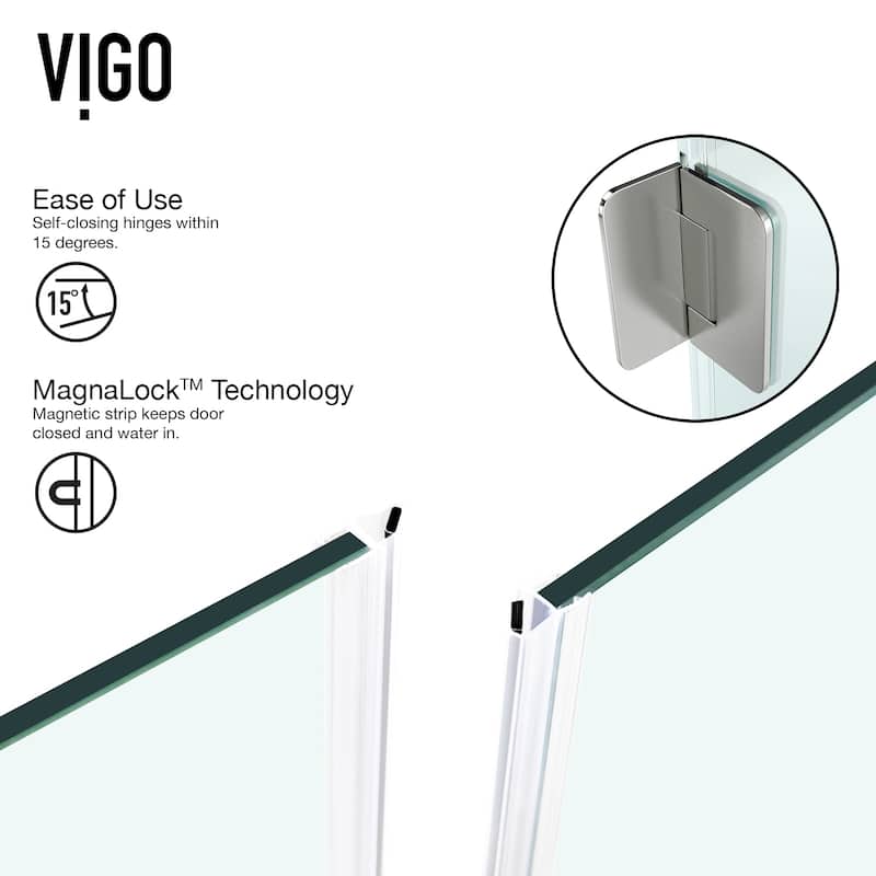 VIGO Pacifica 46"D x 34"W x 73"H Frameless Hinged Shower Enclosure