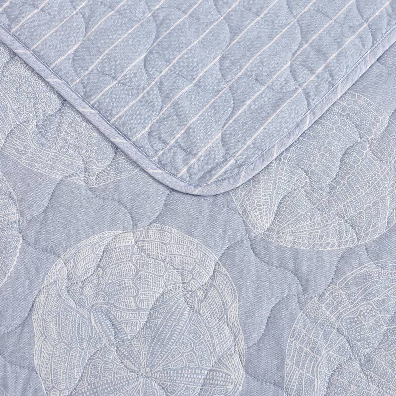 Tommy Bahama Ocean Island Blue Cotton Reversible Quilt Set