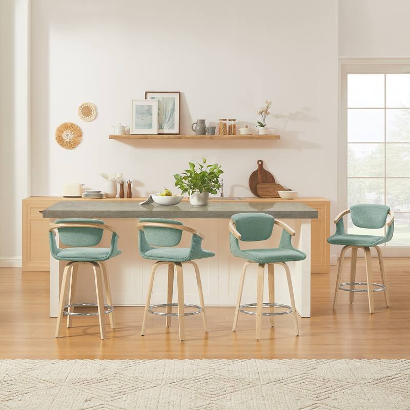 Art Leon Poplar Wood and Upholstered Swivel Barstool