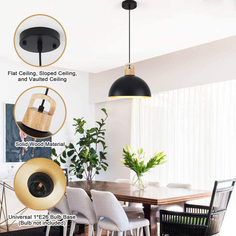 1-Light Rustic Hanging Pendant Light with Metal Shaded for Kitchen Island