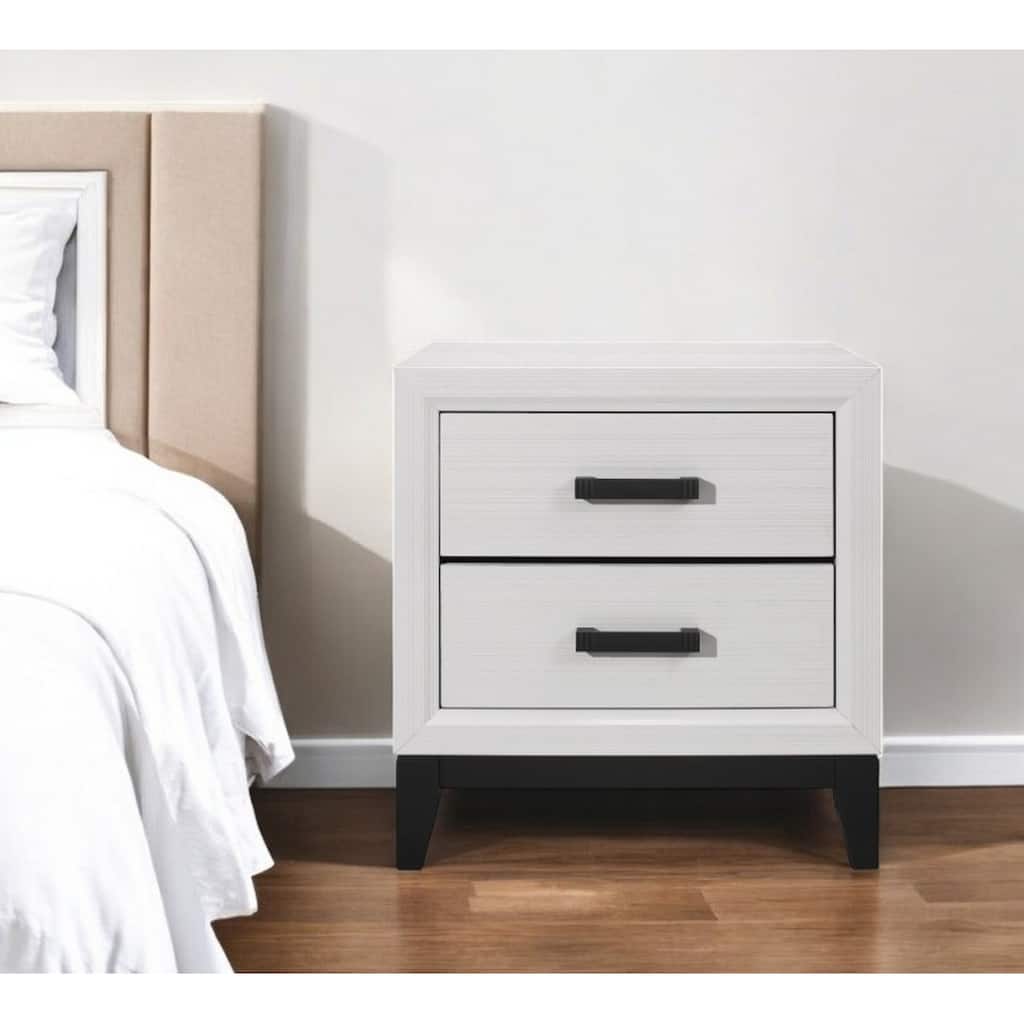HomeRoots 25" White Wood Two Drawer Nightstand