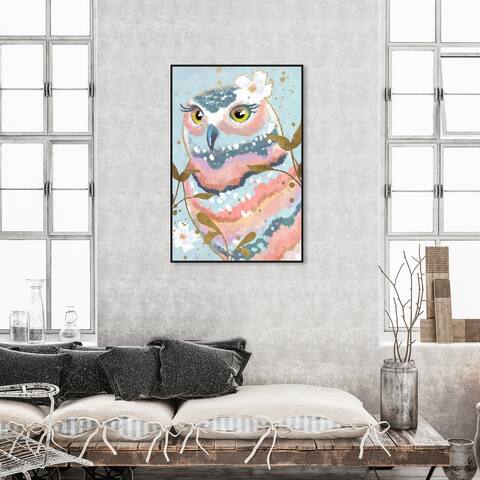 Oliver Gal 'Pastel Owl' Animals Wall Art Framed Canvas Print Birds - Blue, Pink