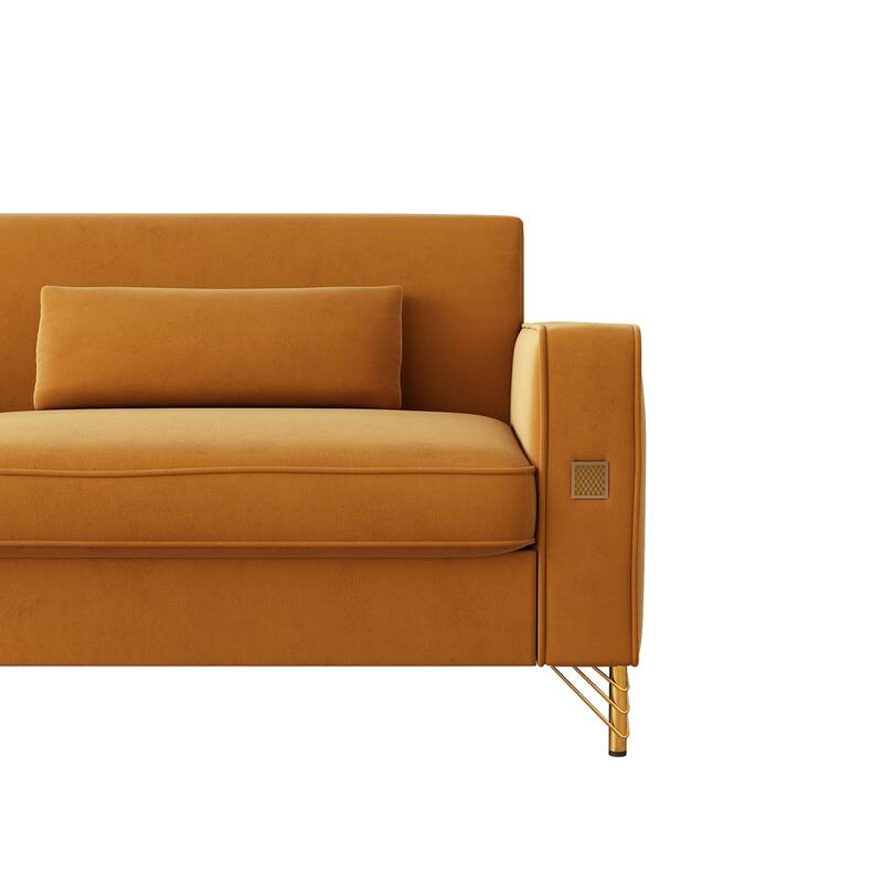 85.63" Velvet Sofa Couch with Cushions, Loveseat for Living Room, Square Armrest Upholstered Sofa with Metal Legs