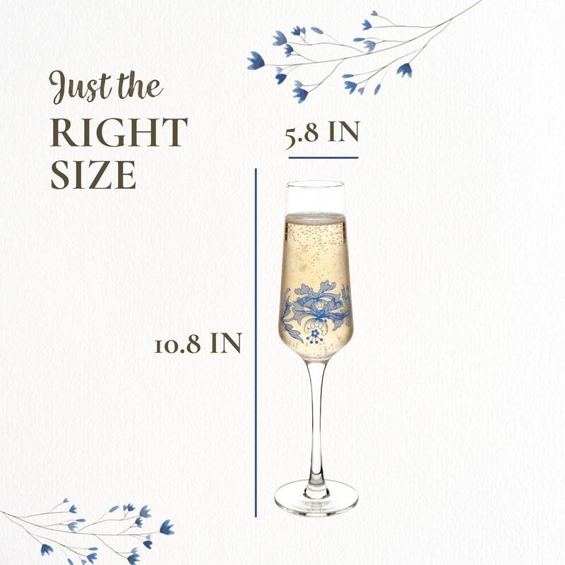 Spode Blue Set of 4 Italian Glassware Champagne Flutes - 8 oz