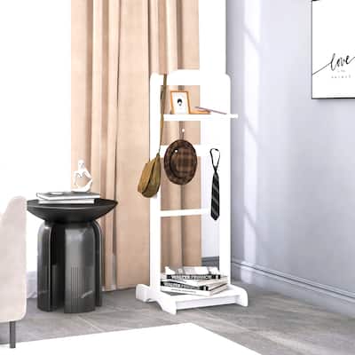 Accent Portable Garment Rack,Clothes Valet Stand with Storage Organizer,White Finish