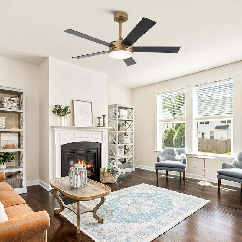 Vaczon 48" Gold Reversible Dimmable LED Smart Ceiling Fan with Light, App Comtrol and Remote