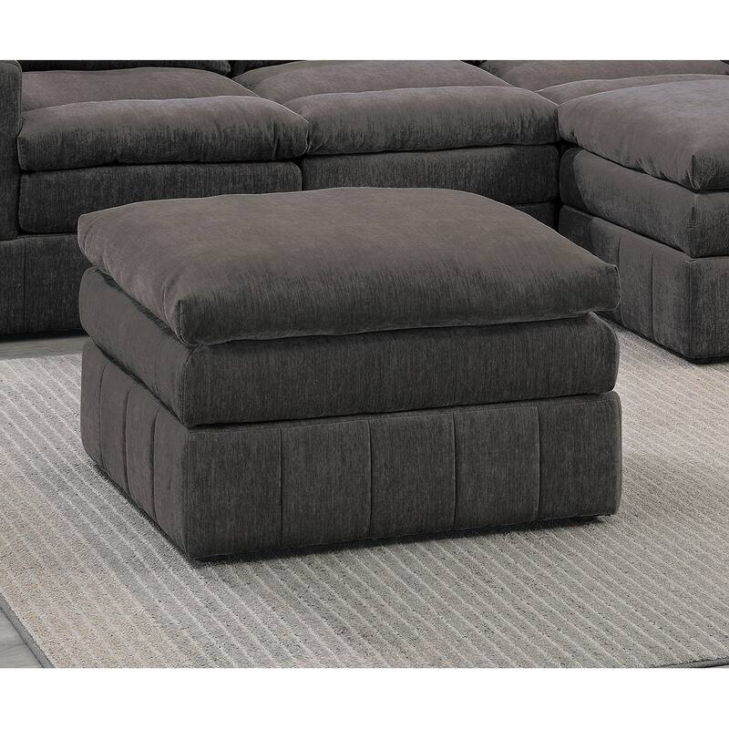 Contemporary 1pc Ottoman Modular Plush Chair Sectional Sofa Living Room Furniture Granite Morgan Fabric- Suede