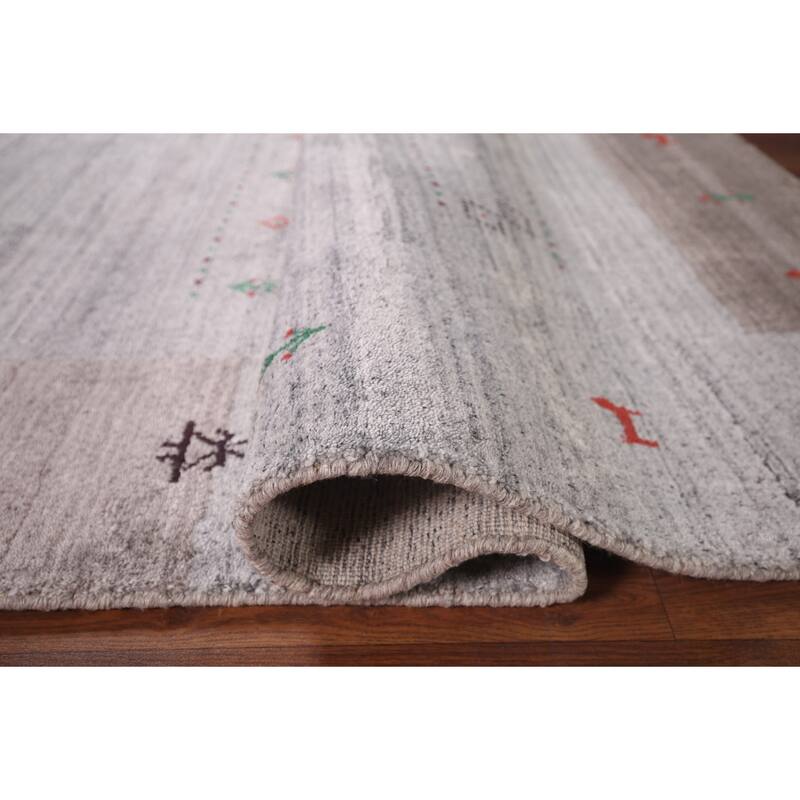 Gabbeh Indian Area Rug Hand-Knotted Tribal Beige Wool Carpet - 6'8"x 8'1"