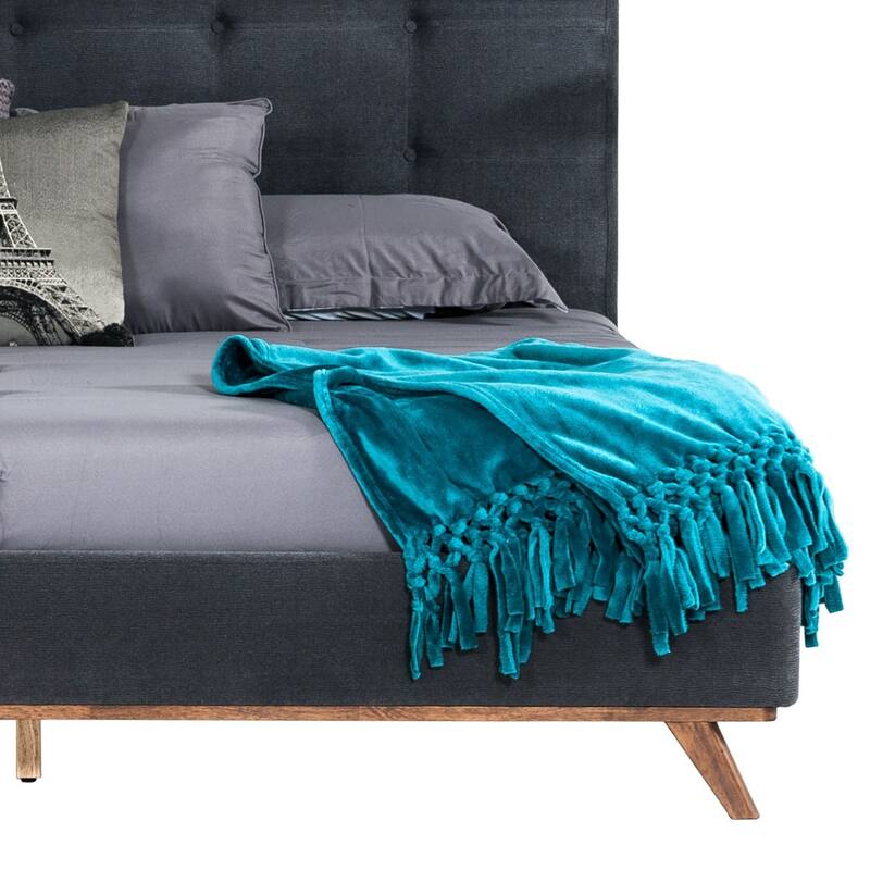 Adia Platform King Bed, Dark Gray Button Tufted Polyester Upholstery