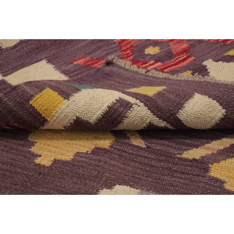 Hand Woven Oriental 100% Wool Carpet Southwestern Tribal Purples Kilim Area Rug - 7' 3'' X 4' 11''