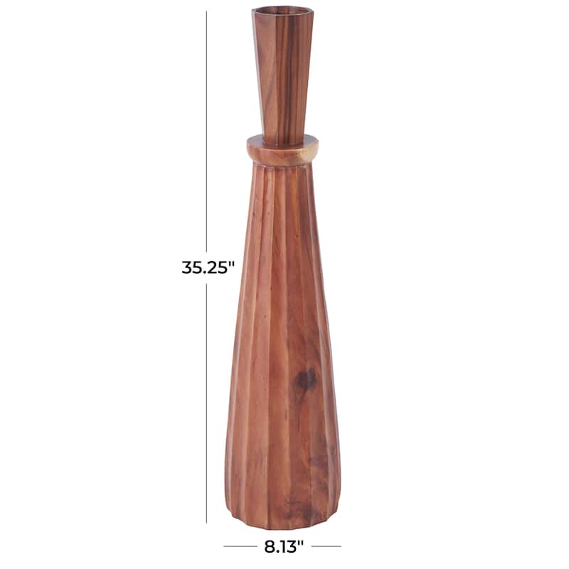 Wood Handmade Tall Pleated Floor Decorative Vase - Brown - Roche River Decor