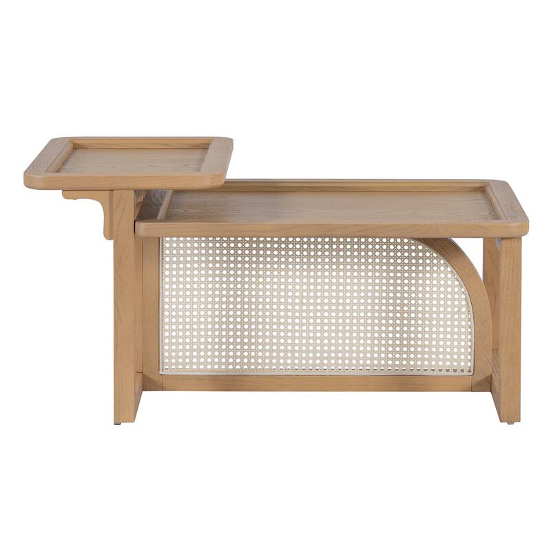 Modern 2 Piece Nesting Rattan Wood+ MDF Coffee Table Set For Living Rooom