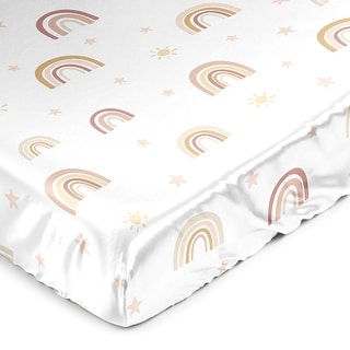 Sweet Jojo Designs Boho Rainbow Girl Satin Fitted Crib Sheet Blush Pink Yellow Bohemian Modern Neutral Vintage Gold Mauve Beige