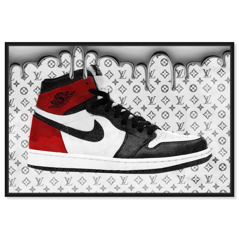Oliver Gal 'Dripping In Silver Sneakers' Fashion Red Wall Art Canvas - 36 x 24