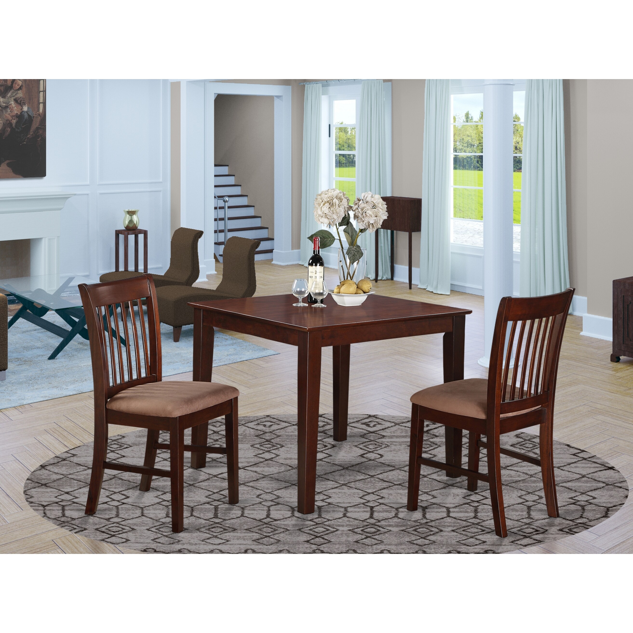 Shop Mahogany Square Table And 2 Kitchen Chairs 3 Piece Dining Set