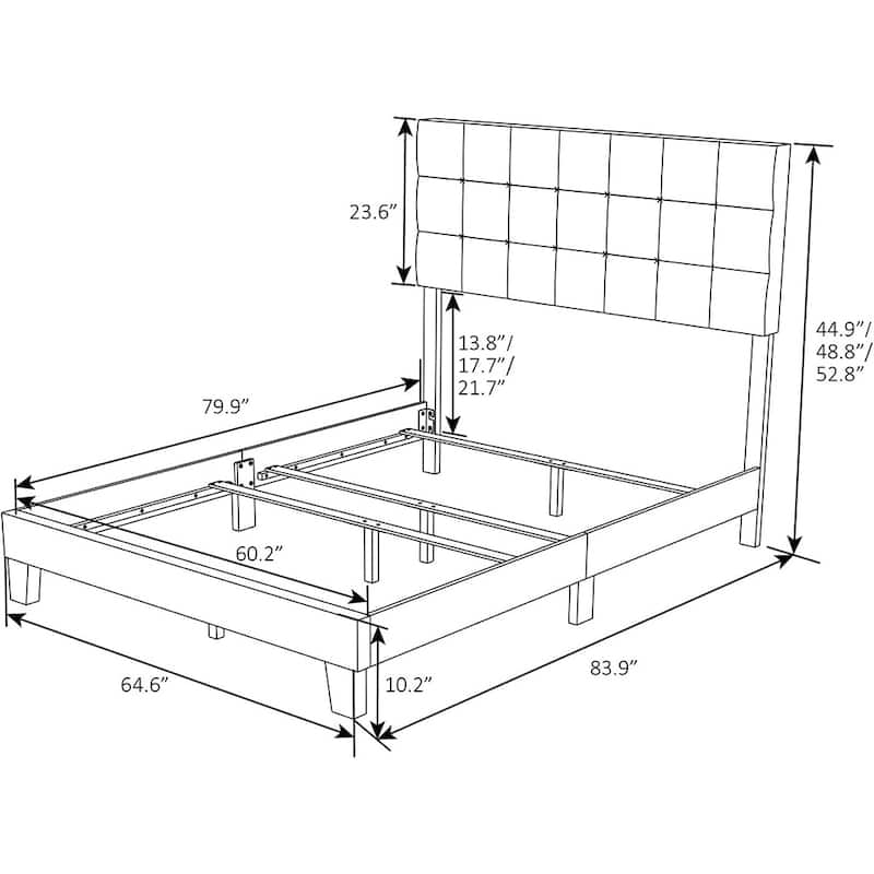 Queen Upholstered Panel Bed with Adjustable Headboard, Grey