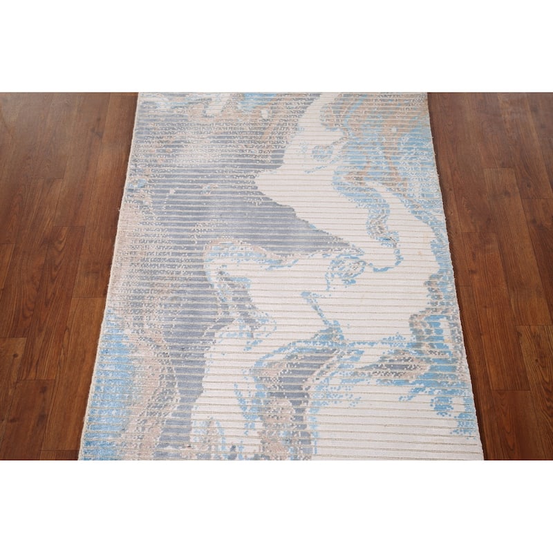 Striped Abstract Accent Rug Handmade Wool Carpet - 2'9" x 5'0"