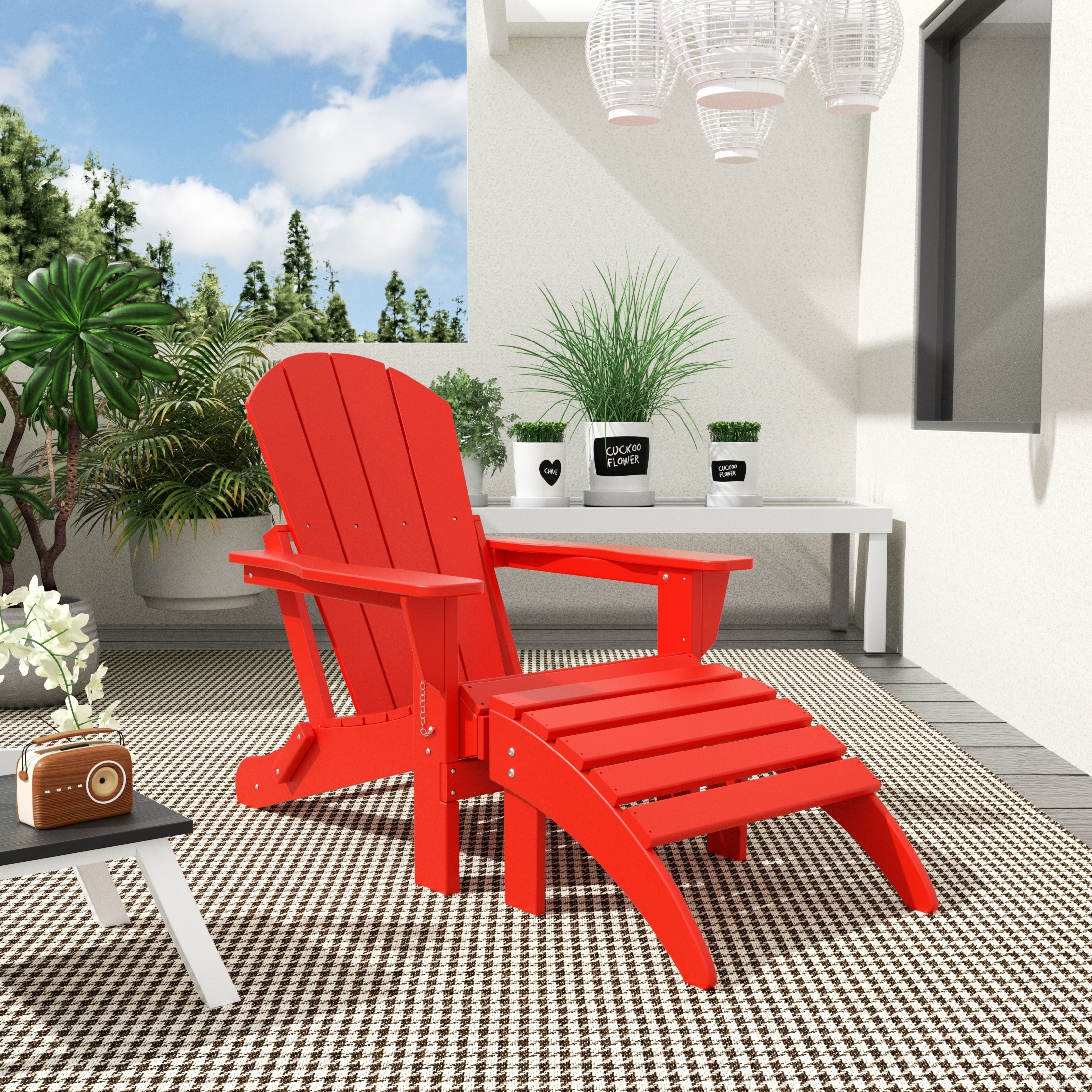 Laguna Hdpe All Weather Outdoor Patio Foldable Adirondack Chair With Ottoman (2-Piece Set)