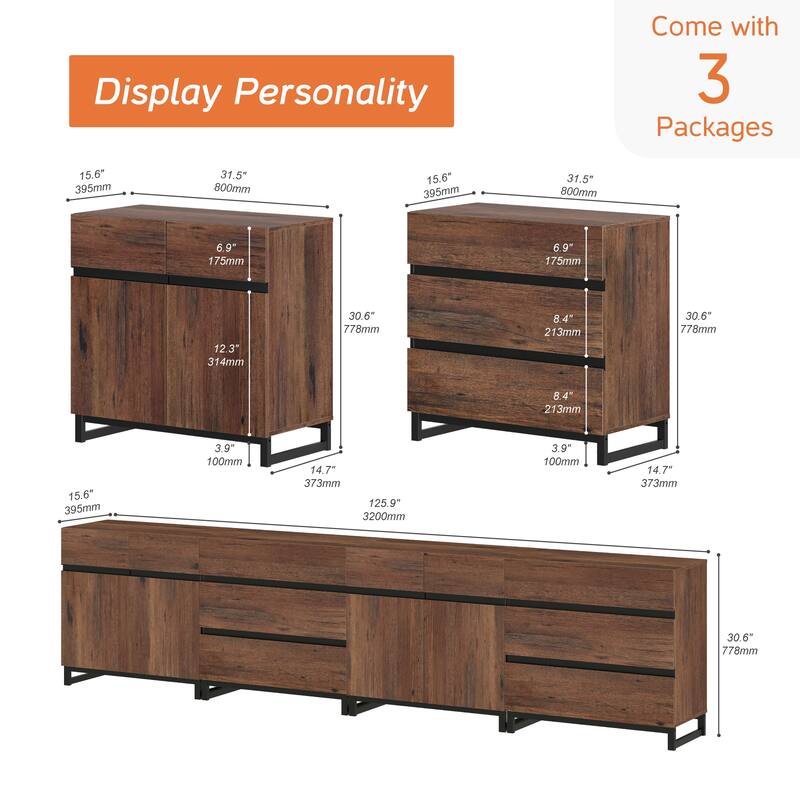 Modern TV Stand for TVs up to 120 Inches, 4-in-1 Media Console with Adjustable Shelves and 6 Drawers, TV Cabine