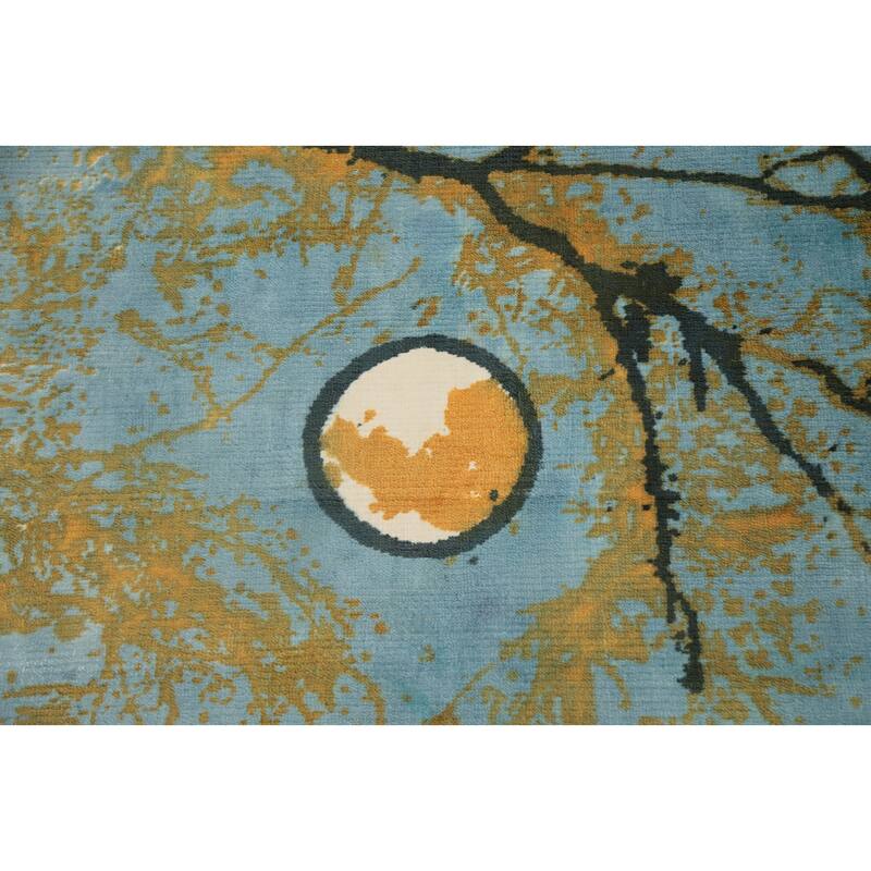 Hand Knotted Oriental Viscose Silk Carpet Modern Pictorial Oranges & Rust Abstract Area Rug - 7' 10'' X 5' 8''