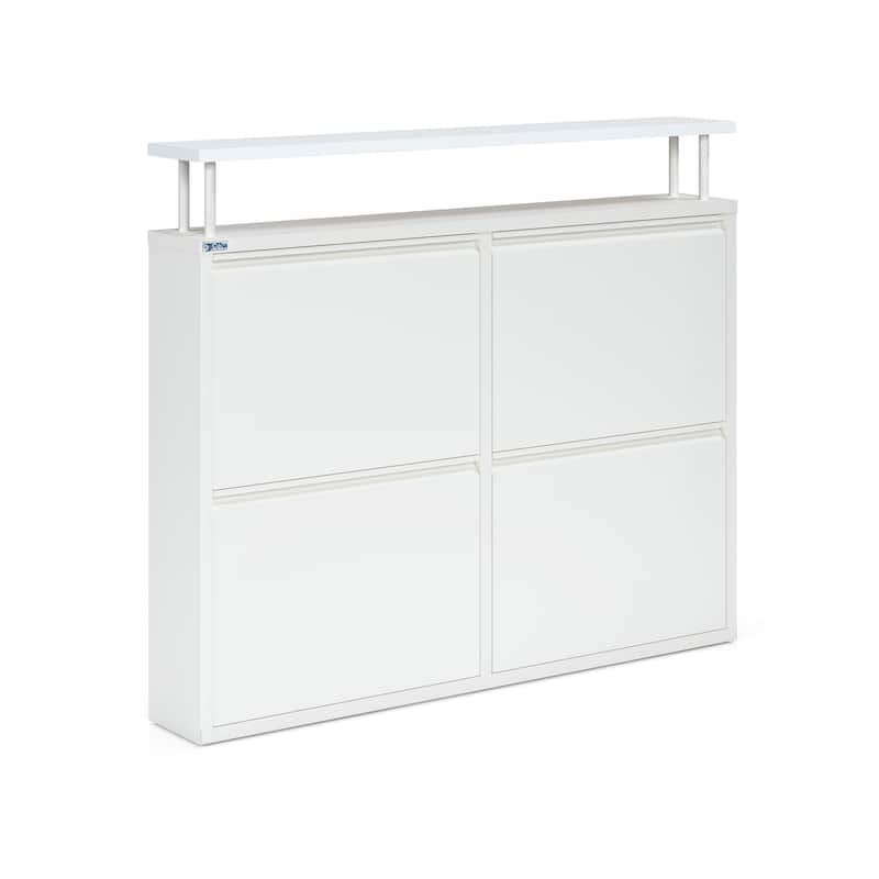 Antibacterial 4 Tier metal shoe cabinet with shelf - 4-Tier - White