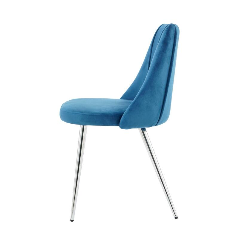 Modern/Simple Velvet Fabric Dining Chairs with Chrome Metal Legs Set of 4