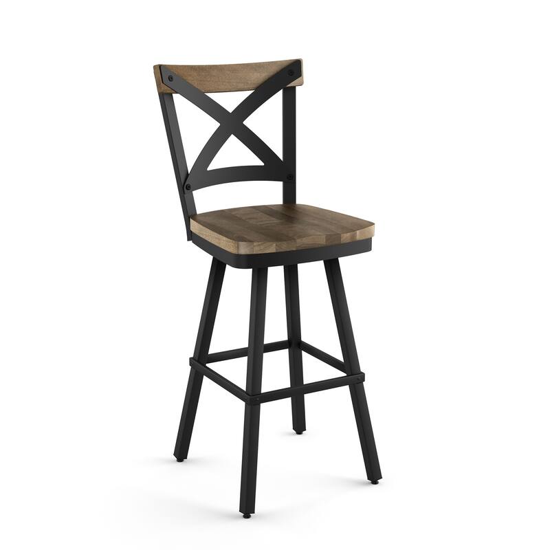 Amisco Jasper Swivel Counter and Bar Stool - Beige Birch Wood / Black Metal - Counter Height