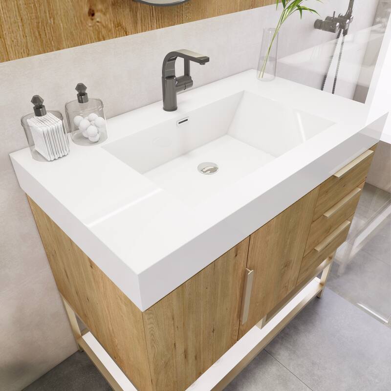 Noble 36" Free Standing Vanity (R Drawer) with Reinforced Acrylic Sink - 36" Width