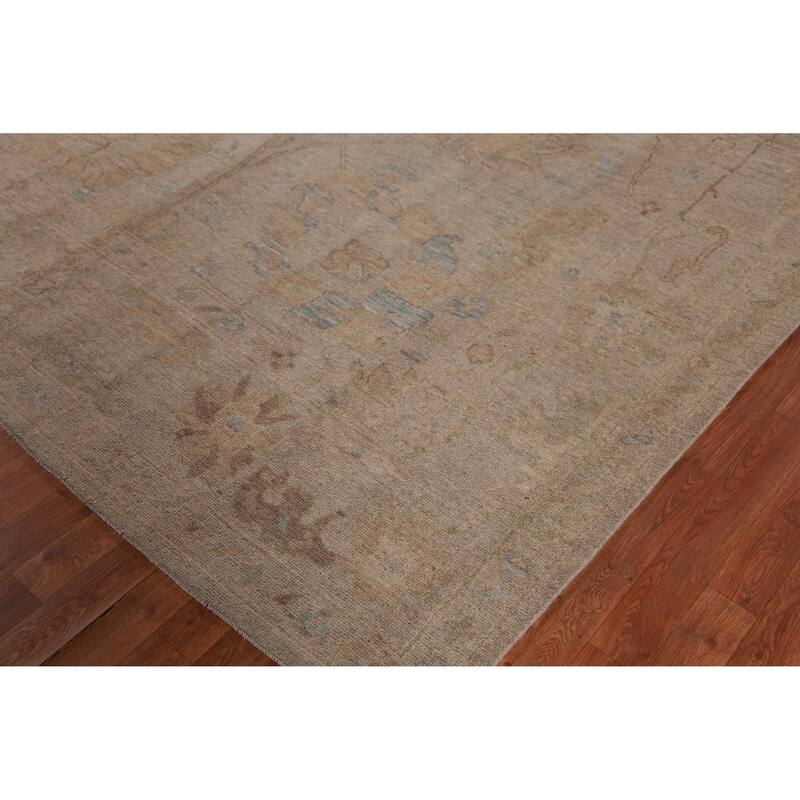 Hand Knotted Oriental 100% Wool Carpet Transitional Floral Beige & Ivories Oushak Area Rug - 9' 11'' X 8' 0''
