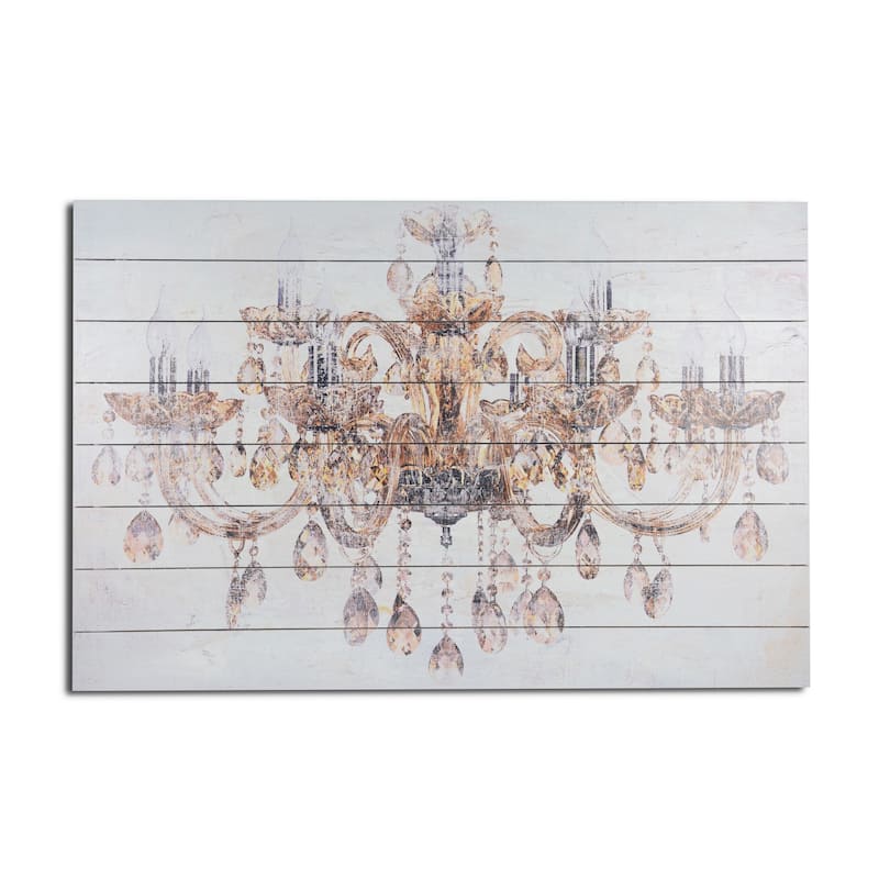 "Vintage Golden Chandelier" Print on Planked Wood Wall Art