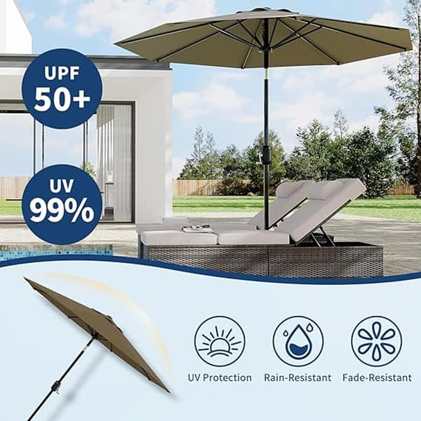 boho umbrella patio Boho Wooden Patio Fringe Umbrella 7ft Mocha Meander