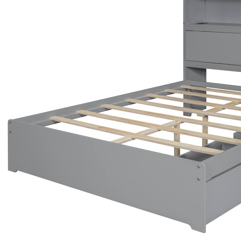 Full Wooden Storage Bed with Flip-Up Headboard & USB Charging