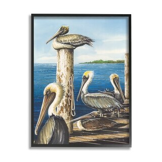 Stupell Pelicans on Marine Dock Framed Giclee Art Design by John ...